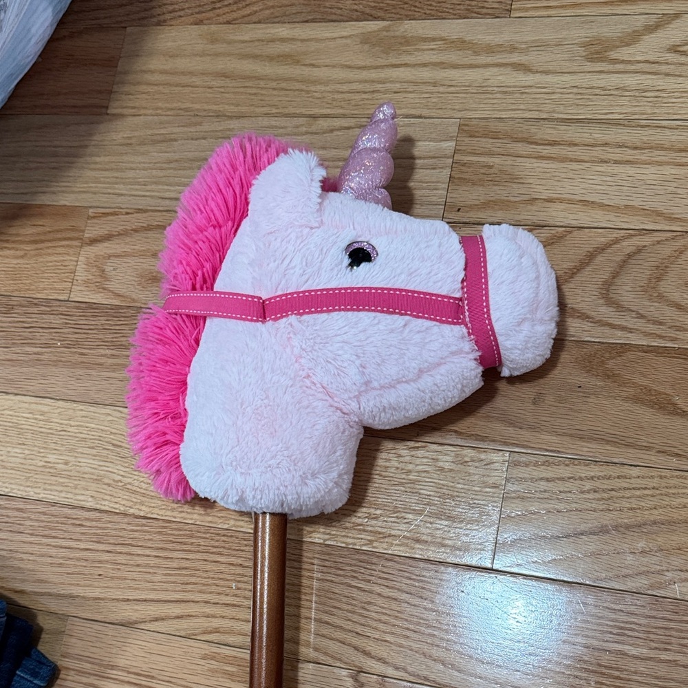 Pink Unicorn Stick Horse Toy